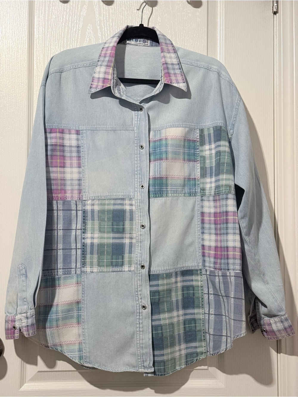 Carolina Colours Blues II Patchwork Plaid Denim Long Shirt